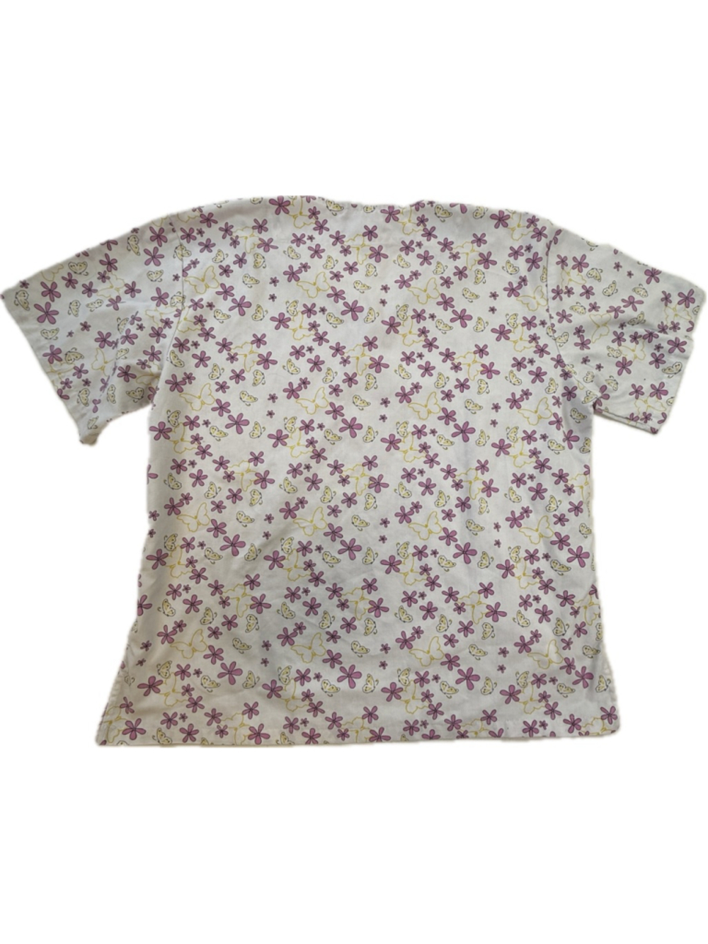Natural Uniforms Butterfly Floral Print Scrub Top Medium White Pink Yellow Healt